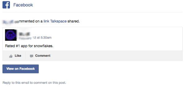 екранна снимка на снежинка Talkspace Facebook